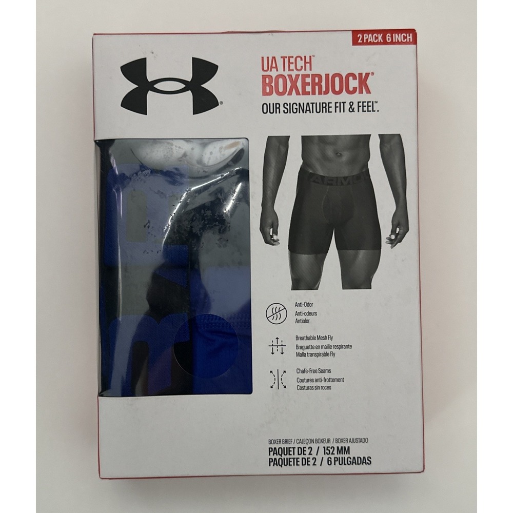 Under Armour Tech Men's Size 5XL 6" Adult Boxerjock Boxer Brief 2 Pack Blue NEW